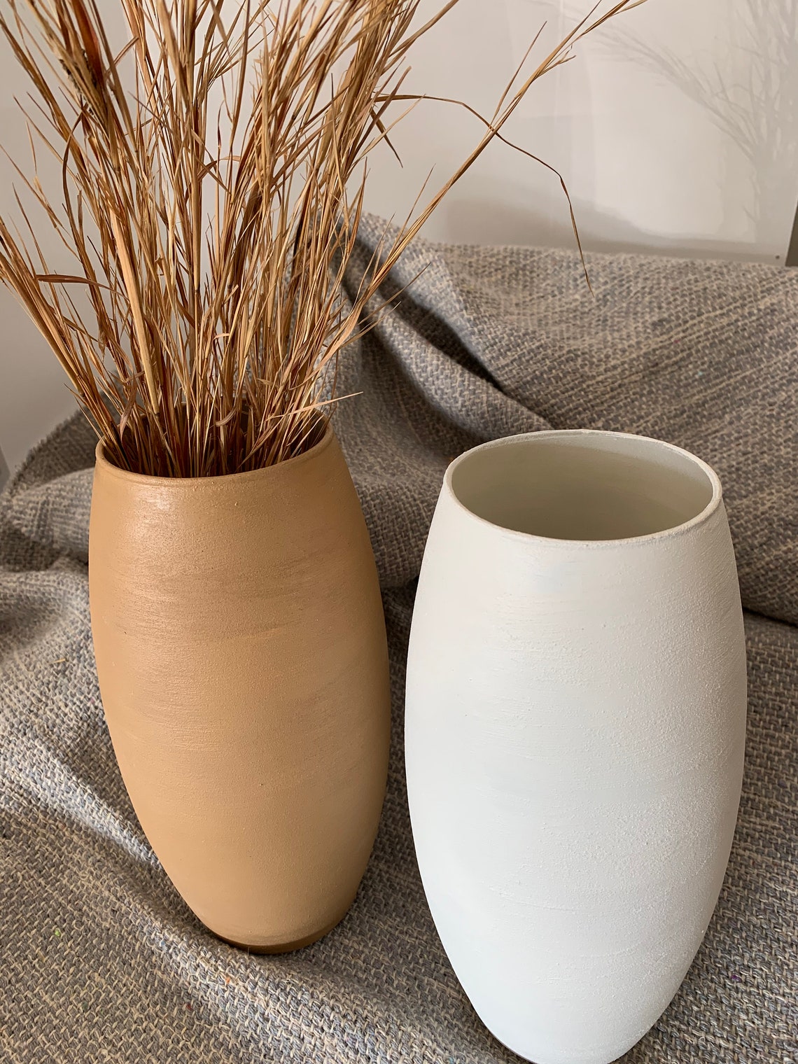 Matte Boho Vase Terra Cotta Style Finish Tall Vase White Etsy