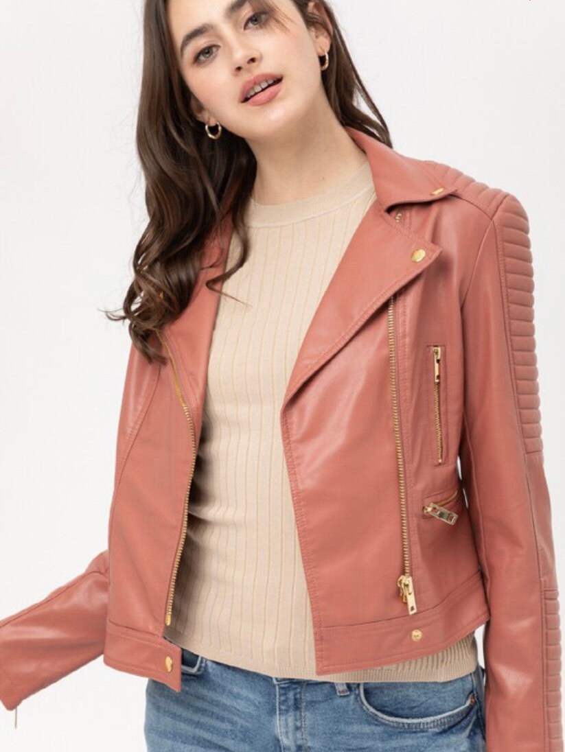 mauve faux leather jacket