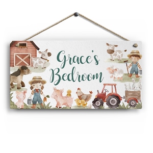 Personalised Room Sign with Childs Name - Farm Yard Animal Theme. Gloss Metal Wall Art. Baby, Toddler, Infant Bedroom.