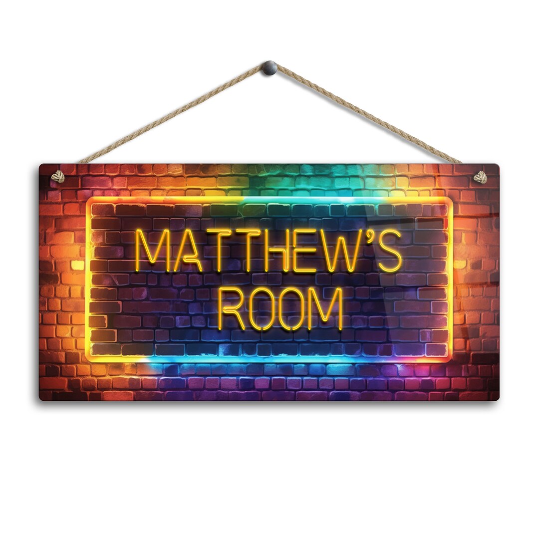 Personalised Neon Print Room Sign - Colourful Rainbow Brick Neon Theme ...