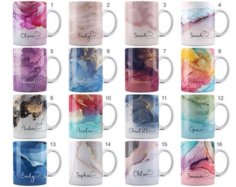 Personalised Watercolour Marble Flowing Name with Heart Ceramic Mug