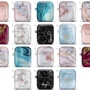 Personalised Marble Glitter Flowing Name with Heart Case for Apple AirPods image 1