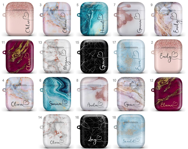 Personalised Marble Glitter Flowing Name with Heart Case for Apple AirPods