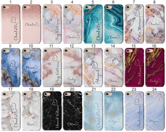 Nombre personalizado de Marble Glitter Flowing con funda para corazón para modelos de iPhone de Apple