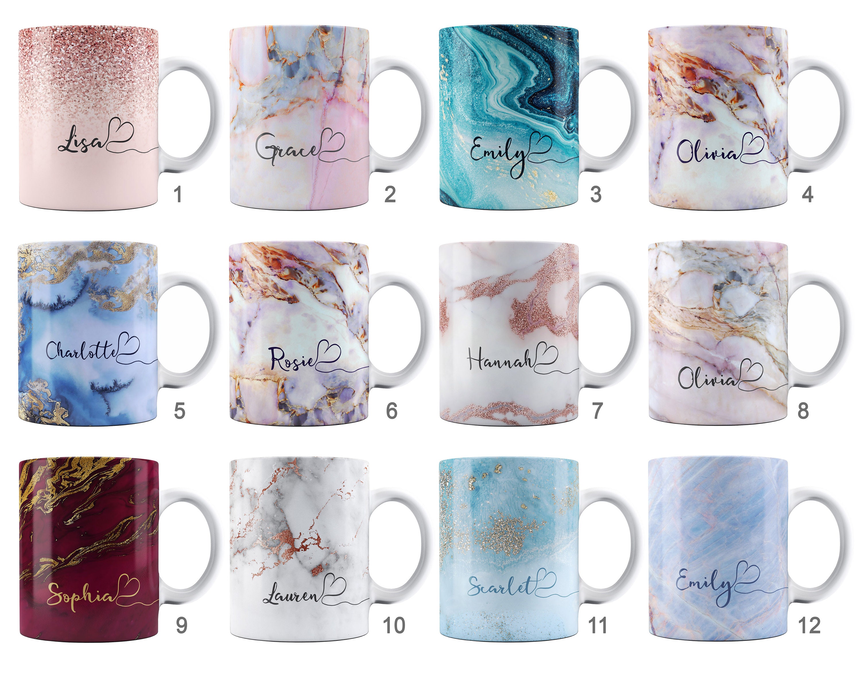 Single - Personalized Marble Coffee Mug w/Initial & Name - 11 oz, Pink - Custom Letter Coffee Mugs for Women - Bridal Shower Gifts, Coworker Gifts