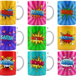 Personalised Comic Style Ceramic Mug with Name