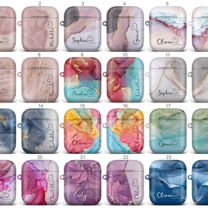 Personalised Watercolour Marble Flowing Name with Heart Case for Apple AirPods