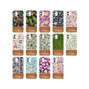 Personalised Wood & Floral Leaf Pattern Phone Case Compatible with iPhone Models