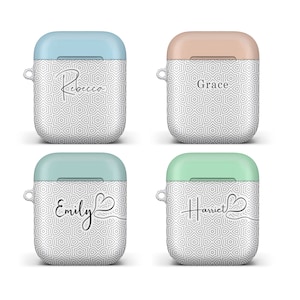 Tessellating Star Pattern with Pastel Lid. Personalised Case Compatible with Apple Airpod 1 & 2. 5 Colours and 5 Fonts to choose from.