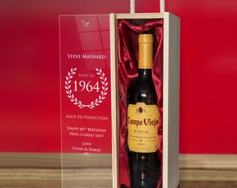 Personalised Wooden Wine Box with Clear Acrylic Lid - Aged To Perfection