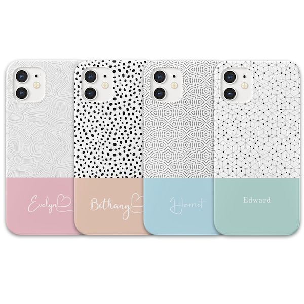 Pattern and Pastel Personalised Phone Case Compatible with Apple iPhone Models. 5 Colours and 5 Fonts to choose from.