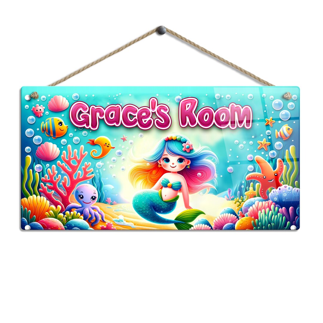 Personalised Children's Room Sign With Name. Mermaid Underwater Sea (6 ...