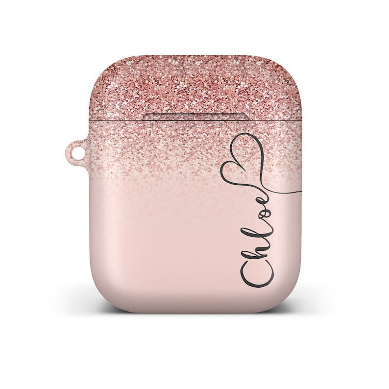 Personalised Marble Glitter Flowing Name with Heart Case for Apple AirPods 1. Pink Fade V.