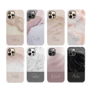 Personalised Signature Name & Surname Marble Phone Case Compatible with Apple iPhone Models