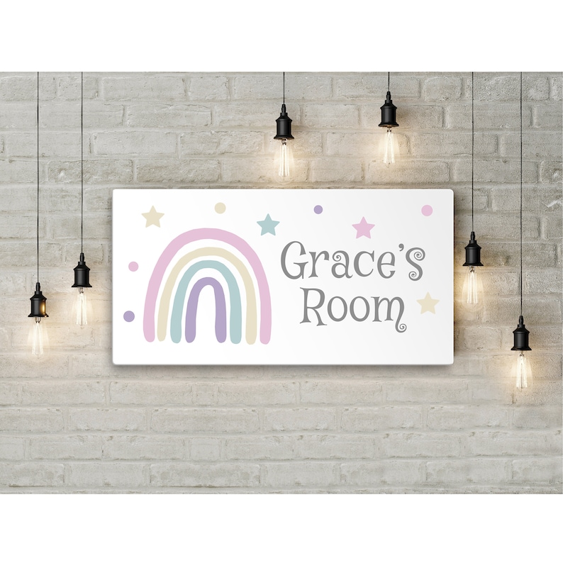 Personalised Room Sign With Childs Name - Pastel Rainbow Theme. Gloss ...