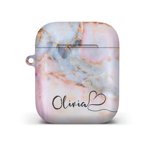 Personalised Marble Glitter Flowing Name with Heart Case for Apple AirPods 4. Colourful Marble