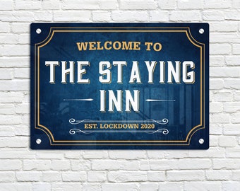 Personalised Welcome Bar Sign with Vintage Blue Background. Gloss Metal Wall Art. Pub Man-Cave Gift