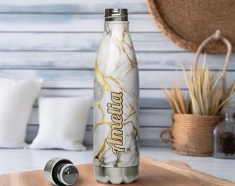 Garrafa de água personalizada de aço inoxidável com mármore, garrafa térmica a vácuo para bebidas quentes e frias, à prova de vazamento, parede dupla de 500 ml.