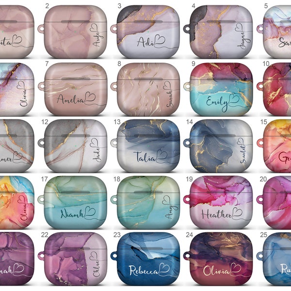 Personalised Watercolour Marble Flowing Name with Heart Case Compatible with Airpod 3 (3rd Gen)