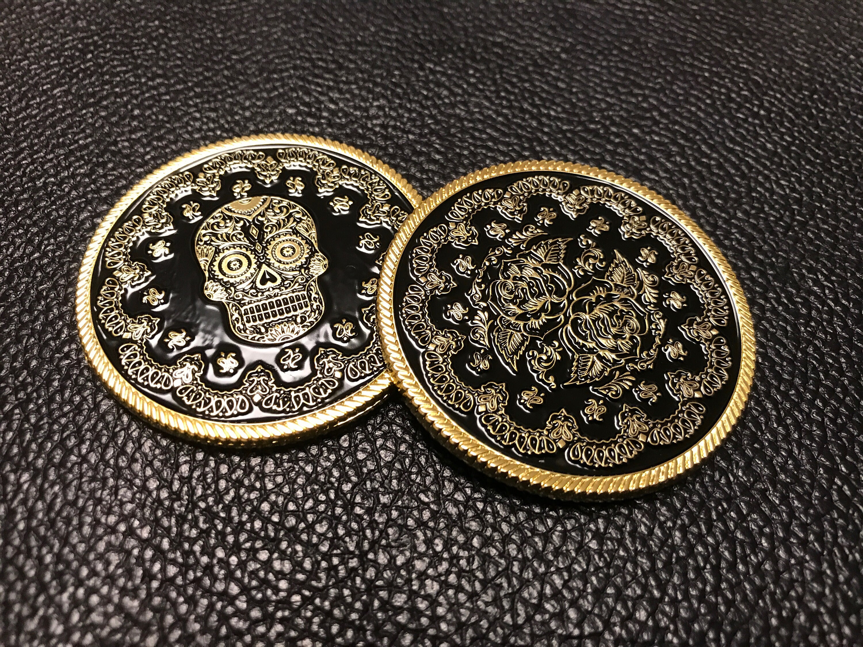 Gold Day of the Dead Coin Sugar Skull / Roses Etsy