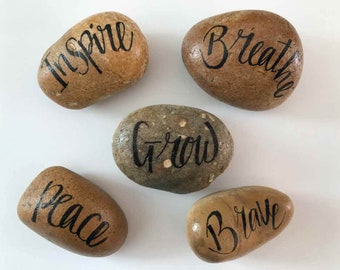 Message stones, worry stones, personalised, handwritten names, initials, inspirational, words of kindness or meditation, gifts or self help.