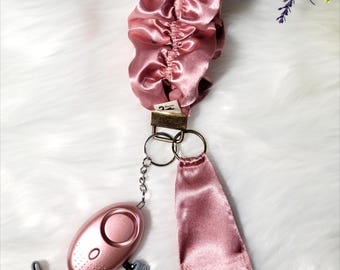 Satin Scrunchie Keychain with Safety Alarm: Wristlet Key Fob