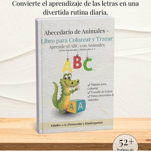 May include: A children's book titled "Abecedario de Animales" with a green alligator illustration. The book cover features colorful ABC letters and the text "Learn the ABCs with Animals." The book is for ages 3-6 and is a downloadable PDF.