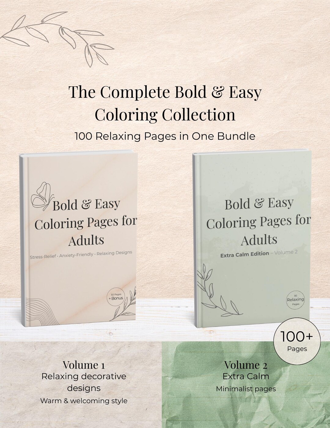 Adult Coloring Book Bundle: Bold & Easy Stress Relief (PDF Digital ...