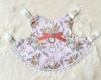 Little Bunny in Pink Short Dress, Pet Bunny Dress/Harness, Rabbit Clothing Harness, Dwarf Holland Lop Bunny