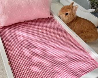 Pink Houndstooth Ikea bunny Bed, Soft Fluffy Pet Mat, Small Pet Rabbit Bed handmade