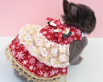 Christmas Golden Snowflake, Limited Pet Bunny Dress/Harness, Rabbit Clothing Harness, Dwarf Holland Lop Bunny chinchilla