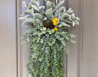 35” x 17” Large Succulent + Fauna Sunburst Waterfall Style Door Display | Vertical Wreath | Dash of Yellow- Holiday Decor