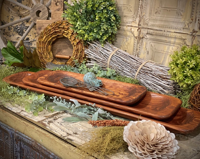 Food Safe Hand Carved Dough Bowl | Rustic Wood Bowls | Bread Bowl | Long Wooden Bowls, Farmhouse | Table Centerpiece