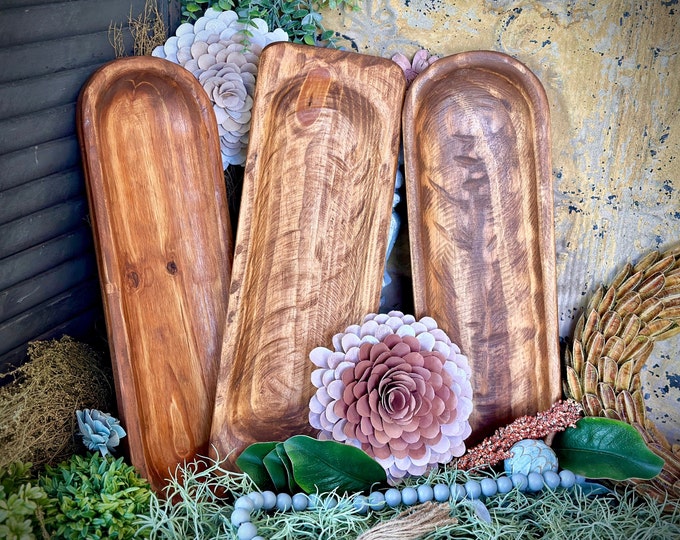 1 of 3 Different Styles | Carved Baguette Bowl | Food Safe | Rustic Wood Bowls | Dough Bowl | Wooden Bowls | Farmhouse | Bohemian