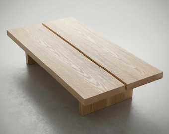 Massivholz Japandi Couchtisch, Minimalistischer Mitteltisch