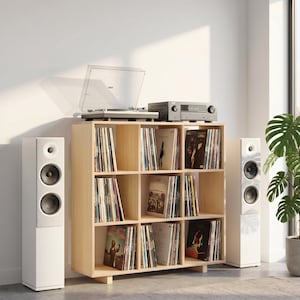 Massief houten vinyl opbergkast, opbergplank, plank - GRID 03
