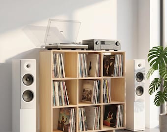 Solid Wood Vinyl Storage Cabinet, Storage Shelf, Shelving Unit - GRID 03