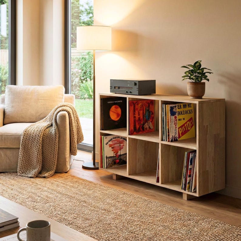 Solid Wood Record Player Stand, Vinyl Storage Cabinet, Mid Century ...