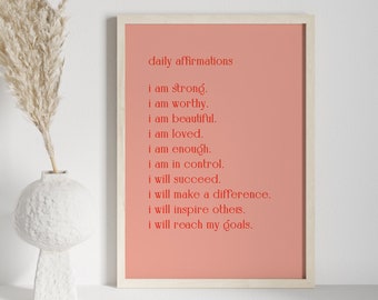 Daily Affirmations, Digital Print, Inspirational Wall Art, Motivational Words, Typography Wall Art, Retro Print