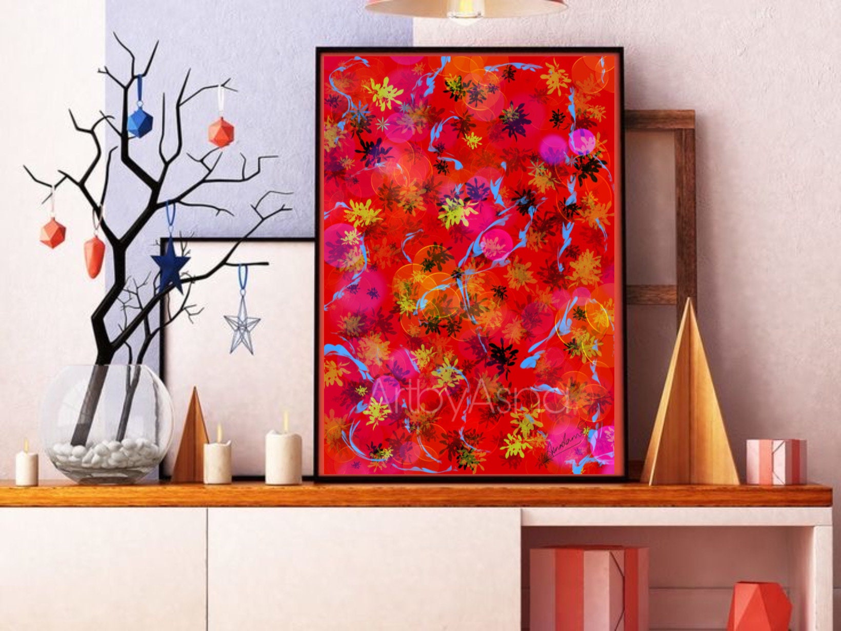 Red abstract art prints original abstract painting digital Etsy