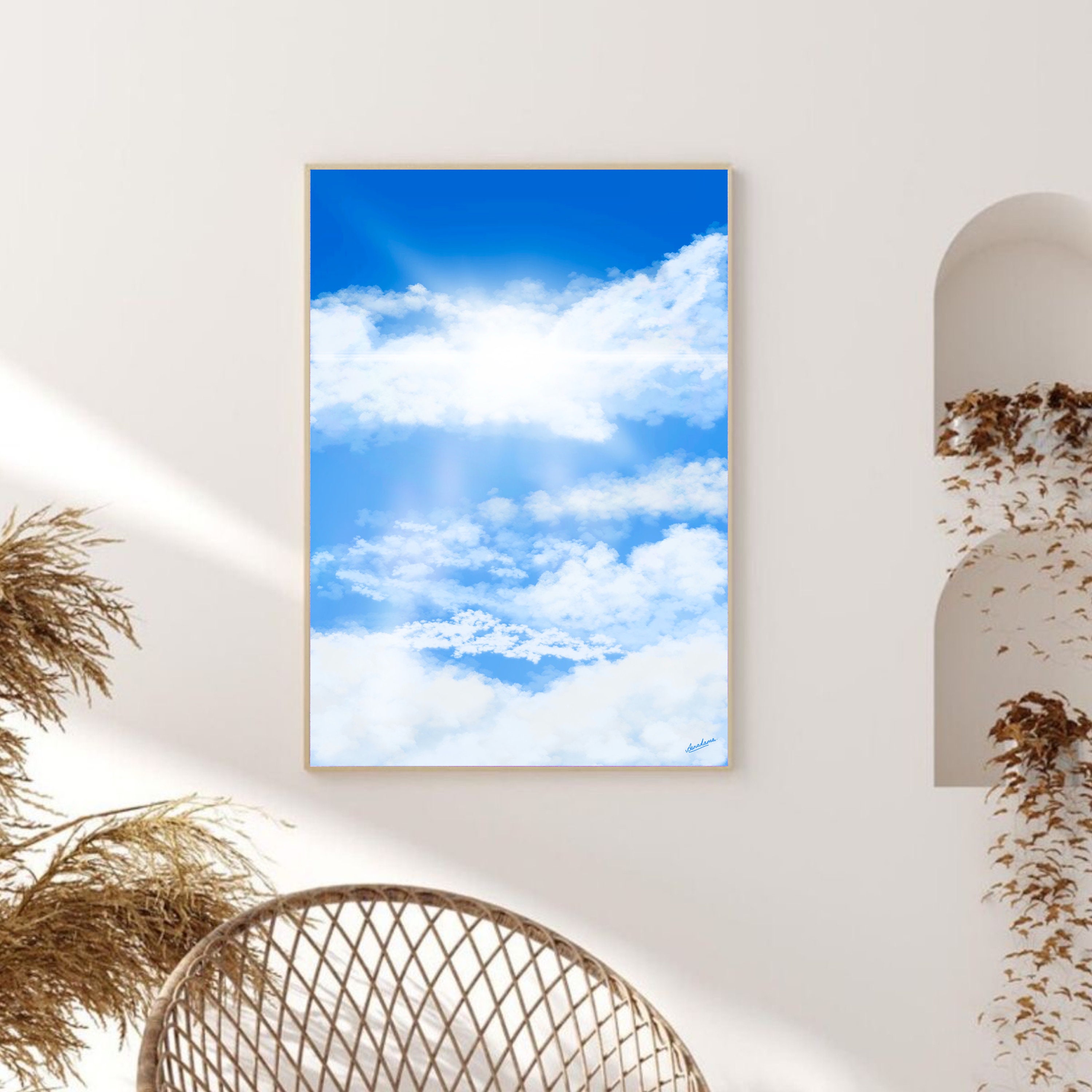 Blue sky sky painting clouds abstract modern wall art Etsy