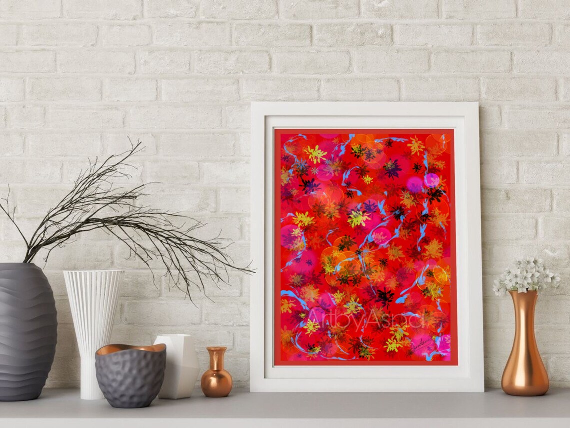 Red abstract art prints original abstract painting digital Etsy