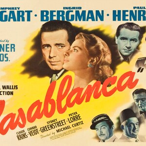 Casablanca Movie Poster Wall art - 1942 Poster  - Hollywood Movie Classic Movie Poster (A4 29.7 x 21cm) or (A3 42 x 29.7cm)