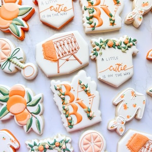 A little cutie is on the way cookies / 1 dozen baby shower cookies / gender reveal cookies