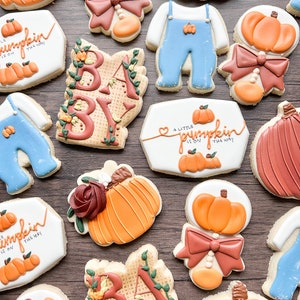 A little pumpkin is on the way cookies 1 dozen baby shower/ gender reveal