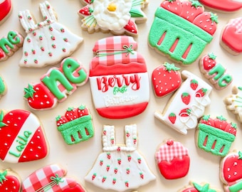 Berry first birthday cookies / sweet one birthday cookies / custom cookies / strawberry themed cookies
