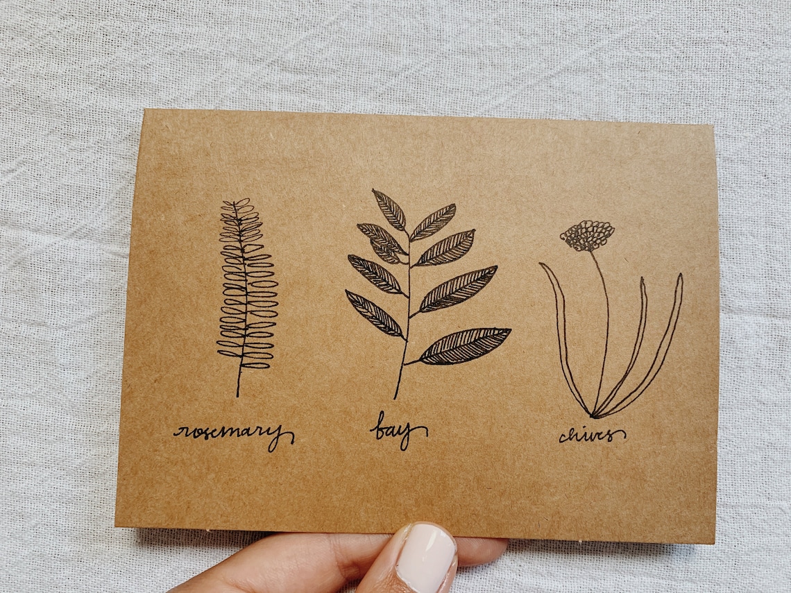 Handlettered Minimalist Greeting Card Herbs Etsy