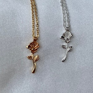 Forever Rose Necklace, Dainty Gold Rose Flower Pendant Necklace, Silver Rose Necklace, Birthday Gift, Valentines Day Gift, Christmas Gift