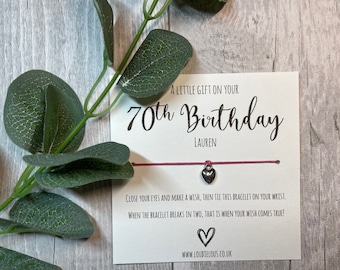 70th Birthday Wish Bracelet | Personalised Wish Bracelet | Wish Bracelet Charm | Family | Friends | Birthday