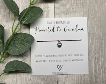 Promoted to Grandma Wish Bracelet | Personalised Wish Bracelet | Wish Bracelet Charm | Family | Grandparents |  New Baby | Baby Bump